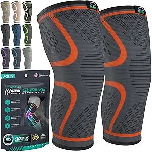 Modvel Knee Braces for Knee Pain Women & Men - 2 Pack Knee Brace for Knee Pain Set, Knee Brace Compression Sleeve, Knee Support for Knee Pain Meniscus Tear, ACL & Arthritis Pain Relief - Knee Sleeves